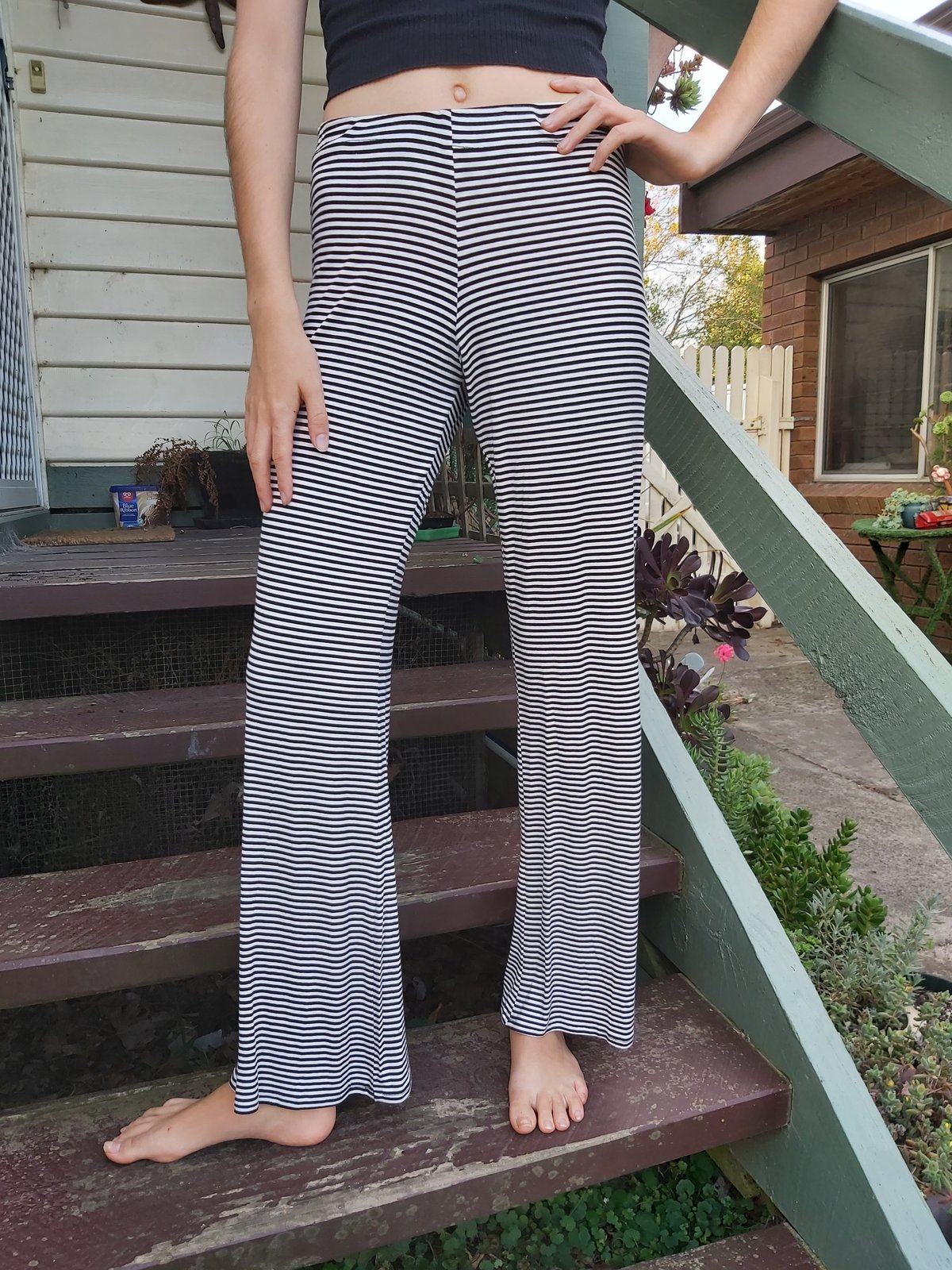 Gray and black striped on sale pants